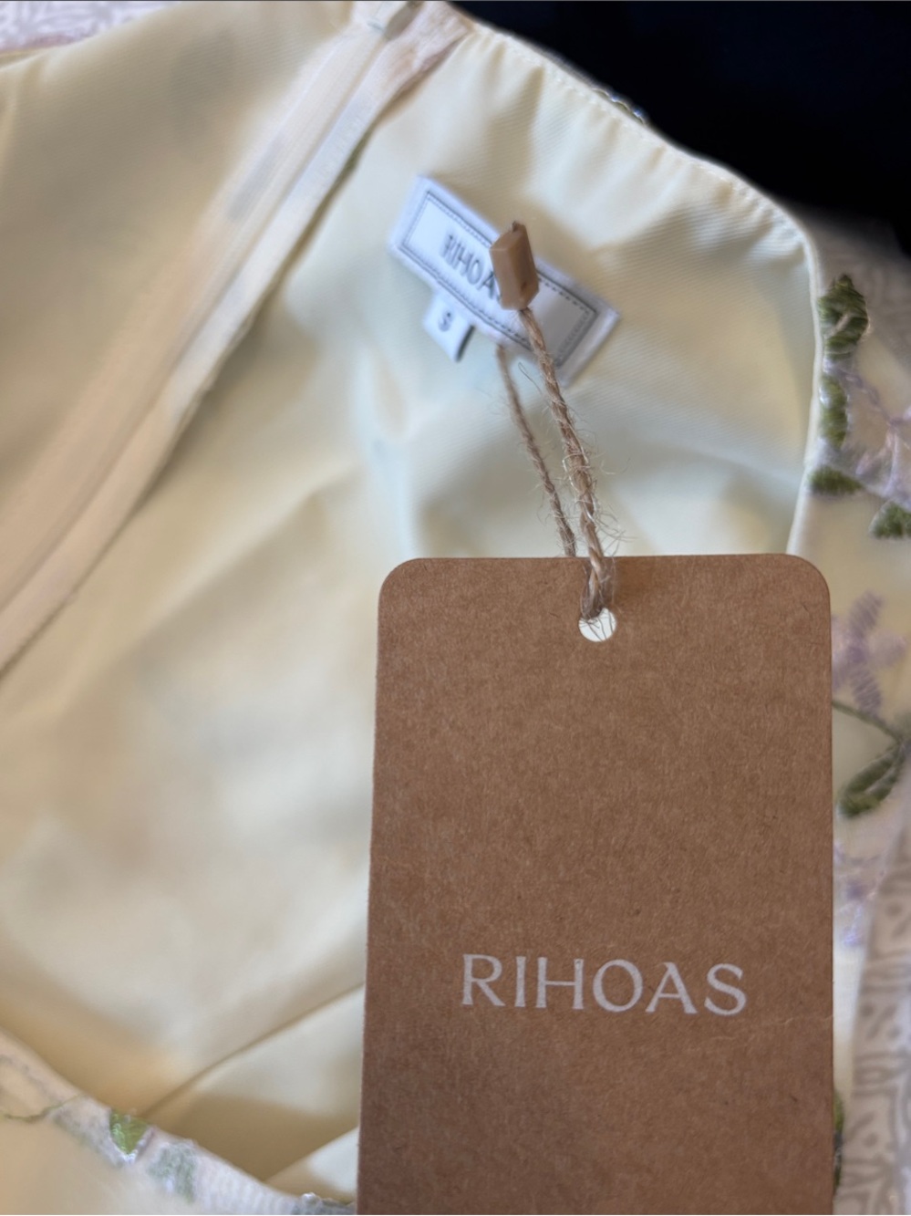 NWT RIHOAS Beige Square Neck Embroidery Slit Slip Mini Dress - Picture 2 of 3